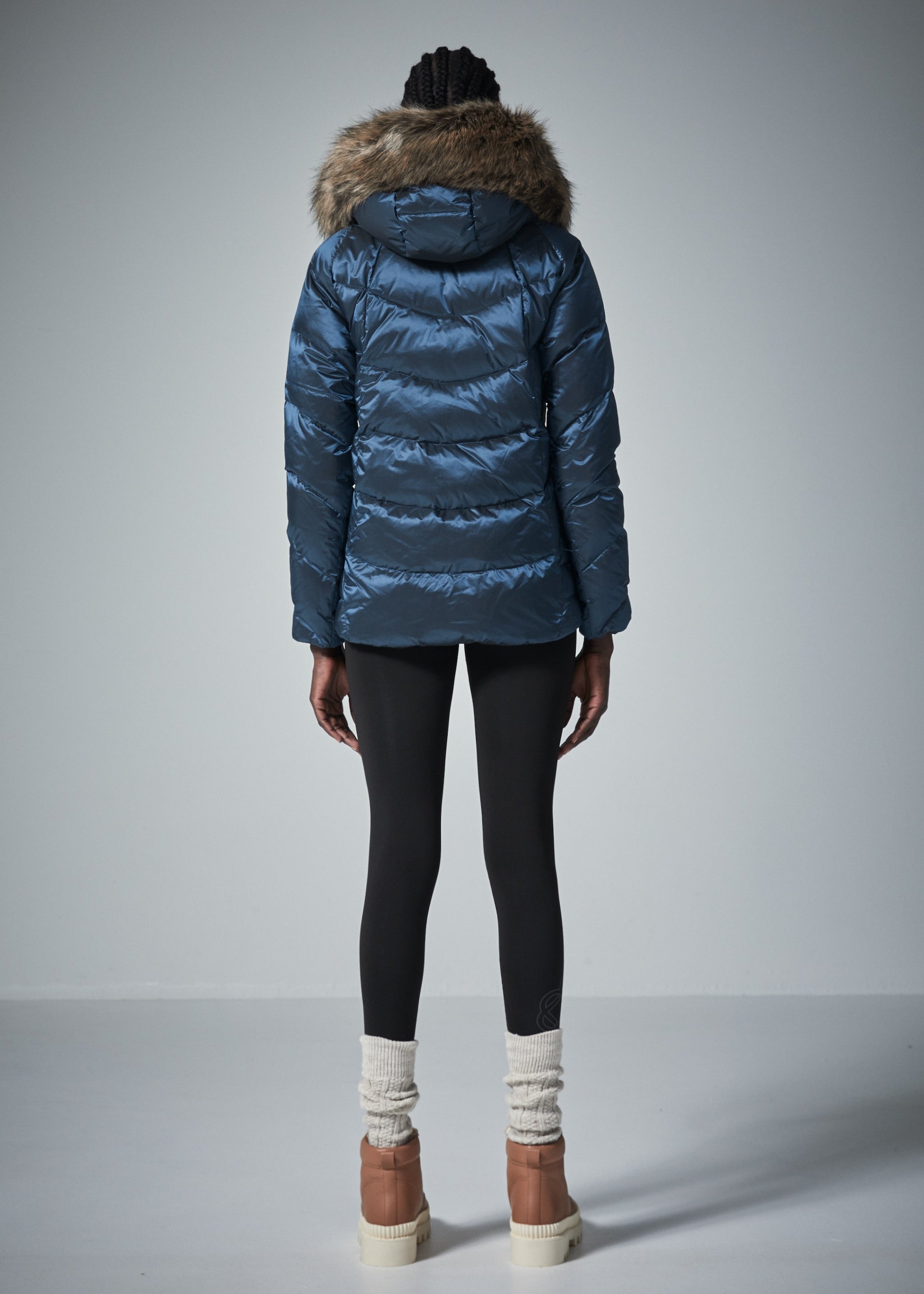 Down puffer jacket with fur hood outlet